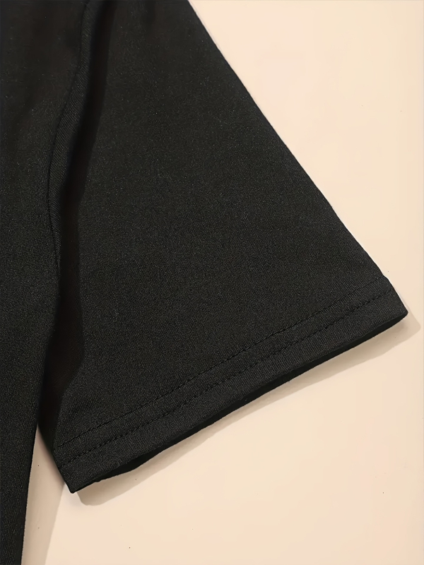 Детска рокля‑Т‑шърт с принт на букви, къс ръкав, кръгло деколте, полиестер‑еластан смес 95%/5%, мека обработка, А‑линия кройка, лято 2025