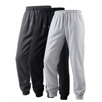 Pantaloni casual sport cu șnur reglabil – croială lejeră, stil retro; bumbac (CVC), lungime 9/10, elasticitate ușoară