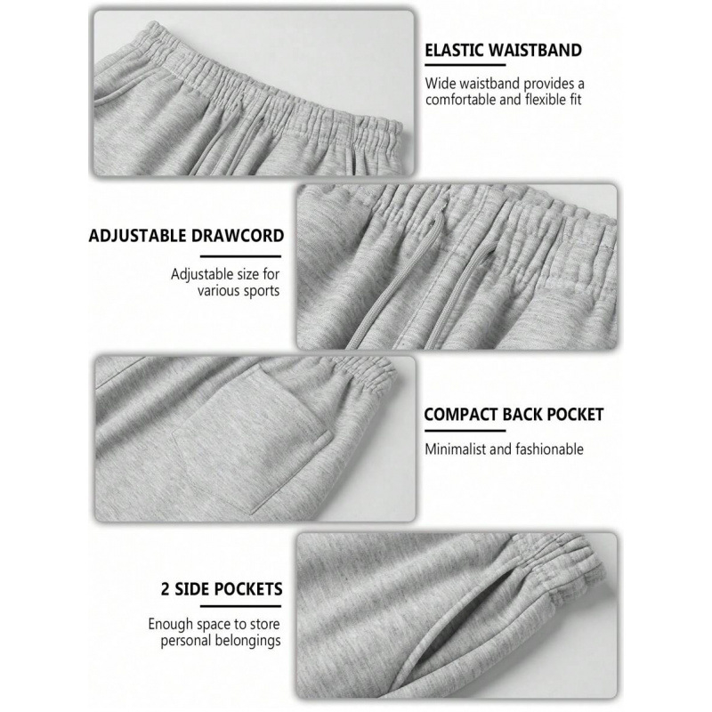 Pantaloni casual sport cu șnur reglabil – croială lejeră, stil retro; bumbac (CVC), lungime 9/10, elasticitate ușoară