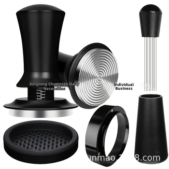 Set de accesorii pentru espresso italian din oțel inoxidabil 304, format din 4 piese: tampare cu scară, ac de distribuție a pulberii, inel magnetic de colectare a pulberii