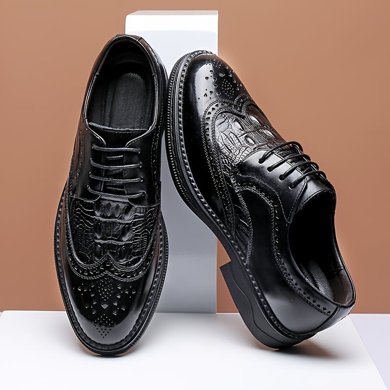 Uniszex Oxford cipő Wing Tip Brogue mintával, bőr ujjvédő és PU felső rész