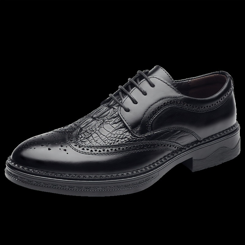 Uniszex Oxford cipő Wing Tip Brogue mintával, bőr ujjvédő és PU felső rész