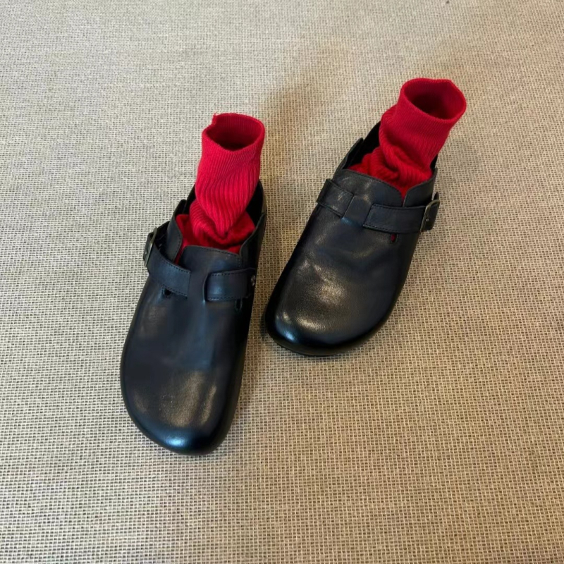 Birkenstock-στυλ μούλες με κλειστή μύτη, άνω μέρος από Super fiber, καουτσούκ σόλα, επίπεδο πέλμα, πάχος σόλας 0–3 cm (Κορεατική έκδοση)