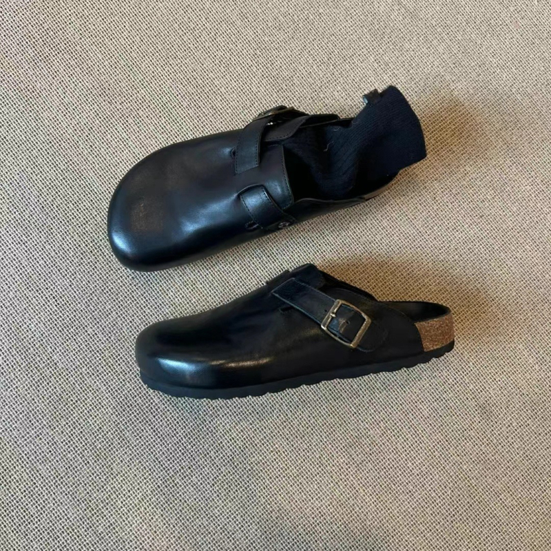 Birkenstock-στυλ μούλες με κλειστή μύτη, άνω μέρος από Super fiber, καουτσούκ σόλα, επίπεδο πέλμα, πάχος σόλας 0–3 cm (Κορεατική έκδοση)