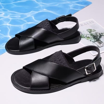 Muške sandale s leopardim uzorkom, prozračne, otvorenog prsta, slip-on, gumeni đon