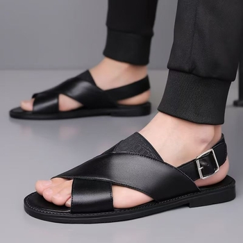 Muške sandale s leopardim uzorkom, prozračne, otvorenog prsta, slip-on, gumeni đon