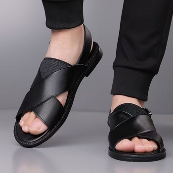 Muške sandale s leopardim uzorkom, prozračne, otvorenog prsta, slip-on, gumeni đon