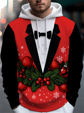 Kapucēta flīsa jaka ar 3D digitālo Ziemassvētku apdruku, Modal fleece audums, ultra īss garums