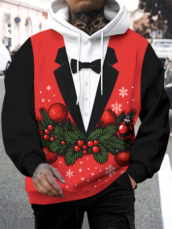 Kapucēta flīsa jaka ar 3D digitālo Ziemassvētku apdruku, Modal fleece audums, ultra īss garums