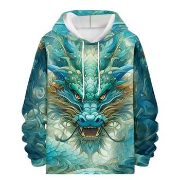 Fleece kapucīnas džemperis – 3D drukas, poliesters 96%+, bieza auduma, brīvs piegriezums