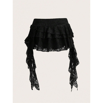 Φούστα με δαντελένιο κυματοειδές τελείωμα και ενσωματωμένα προστατευτικά σορτσάκια, άνετη γραμμή, φυσικό βαμβάκι CVC, ρετρό στυλ