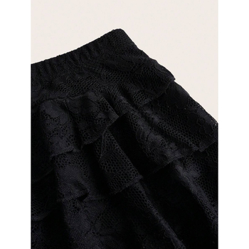 Φούστα με δαντελένιο κυματοειδές τελείωμα και ενσωματωμένα προστατευτικά σορτσάκια, άνετη γραμμή, φυσικό βαμβάκι CVC, ρετρό στυλ