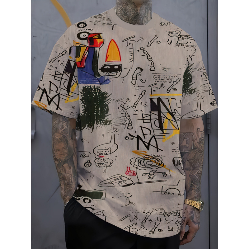 Tricou 100% poliester, imprimeu, croi slim, guler rotund, mâneci scurte