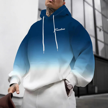 Φούτερ με κουκούλα - Εκτύπωση διαβάθμισης, Πολυεστέρας 96%+, Φαρδιά γραμμή, Μακρύ μανίκι, V-λαιμός