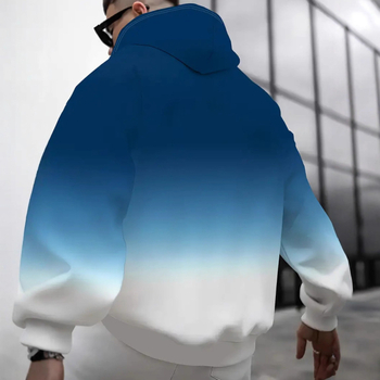 Φούτερ με κουκούλα - Εκτύπωση διαβάθμισης, Πολυεστέρας 96%+, Φαρδιά γραμμή, Μακρύ μανίκι, V-λαιμός