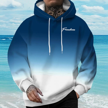 Φούτερ με κουκούλα - Εκτύπωση διαβάθμισης, Πολυεστέρας 96%+, Φαρδιά γραμμή, Μακρύ μανίκι, V-λαιμός