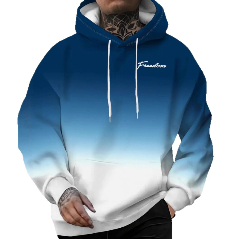 Φούτερ με κουκούλα - Εκτύπωση διαβάθμισης, Πολυεστέρας 96%+, Φαρδιά γραμμή, Μακρύ μανίκι, V-λαιμός