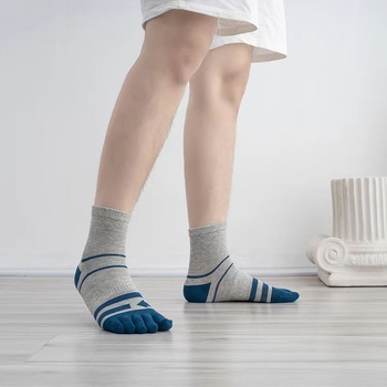 Мъжки чорапи с пет пръста, средна дължина, памук, влагоотводящи и дишащи, райе, подходящи за спорт и бизнес
