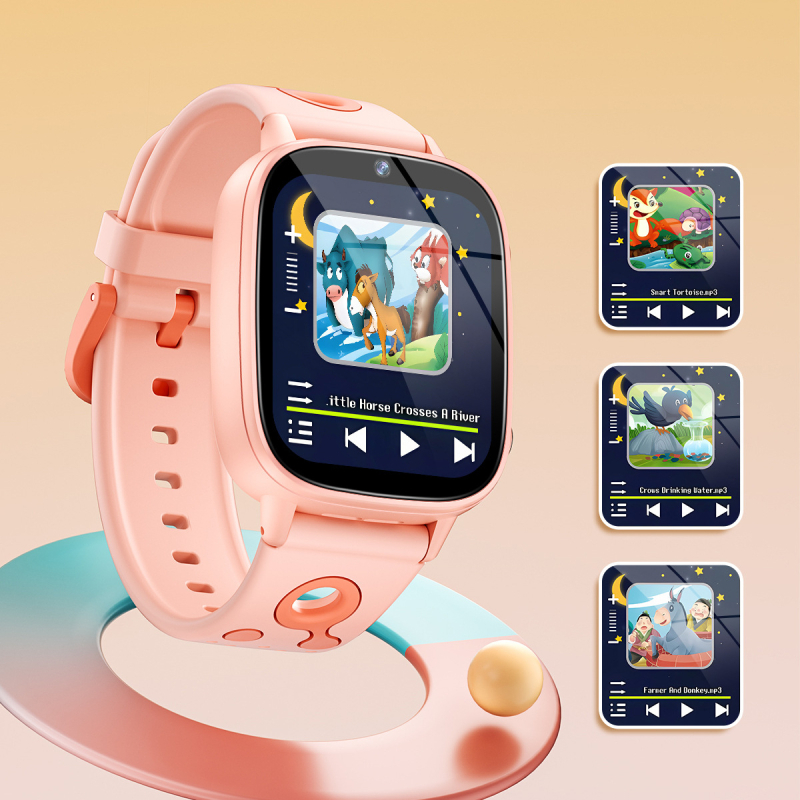 Ceas inteligent pentru copii cu cameră, redare video și muzică, povești și jocuri, lanternă, învățarea vocabularului și ceas de trezire; curea din silicon, ecran IPS, rezistent la apă, încărcare magnetică, compatibil cu iOS.