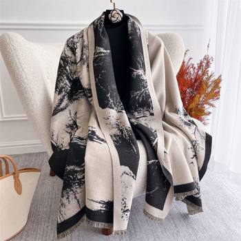 Φουλάρι με φλοράλ μοτίβο σε τζακάρ από ψεύτικο κασμίρι, ύφασμα πλεκτό με warp, διπλής όψεως εκτύπωση, γρήγορο στέγνωμα, αυτοθερμανση