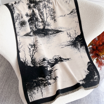 Φουλάρι με φλοράλ μοτίβο σε τζακάρ από ψεύτικο κασμίρι, ύφασμα πλεκτό με warp, διπλής όψεως εκτύπωση, γρήγορο στέγνωμα, αυτοθερμανση