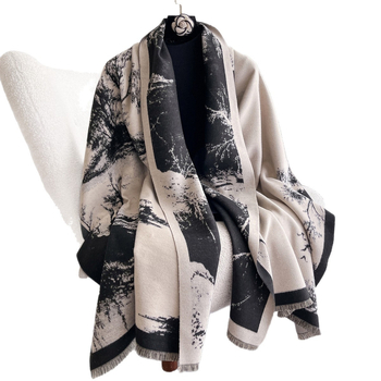 Φουλάρι με φλοράλ μοτίβο σε τζακάρ από ψεύτικο κασμίρι, ύφασμα πλεκτό με warp, διπλής όψεως εκτύπωση, γρήγορο στέγνωμα, αυτοθερμανση