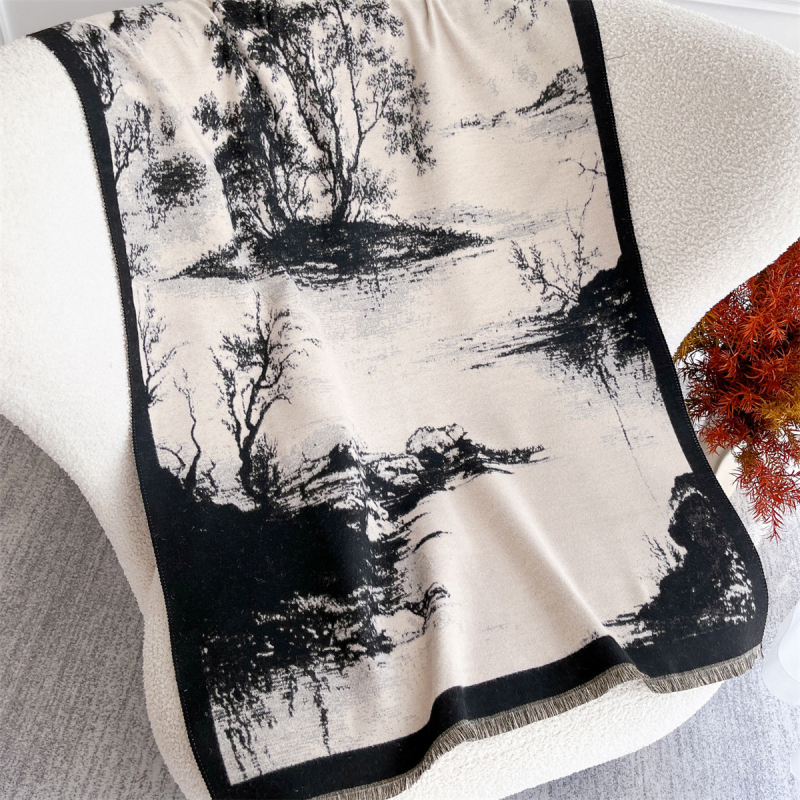 Φουλάρι με φλοράλ μοτίβο σε τζακάρ από ψεύτικο κασμίρι, ύφασμα πλεκτό με warp, διπλής όψεως εκτύπωση, γρήγορο στέγνωμα, αυτοθερμανση