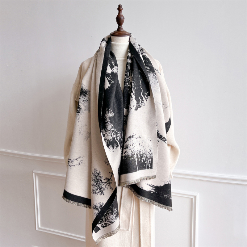 Φουλάρι με φλοράλ μοτίβο σε τζακάρ από ψεύτικο κασμίρι, ύφασμα πλεκτό με warp, διπλής όψεως εκτύπωση, γρήγορο στέγνωμα, αυτοθερμανση