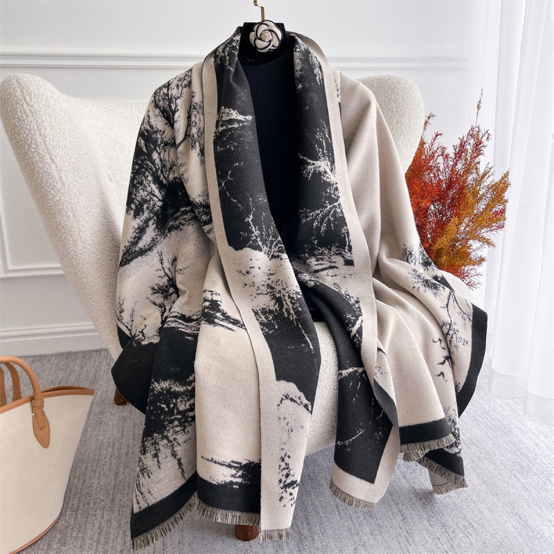 Φουλάρι με φλοράλ μοτίβο σε τζακάρ από ψεύτικο κασμίρι, ύφασμα πλεκτό με warp, διπλής όψεως εκτύπωση, γρήγορο στέγνωμα, αυτοθερμανση