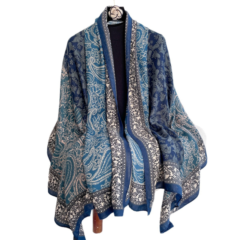 Μαντήλι από βαμβακο-λίνης με εκτύπωση, warp ύφανση, για όλες τις εποχές, ζεστασιά και προστασία από τον ήλιο και τη σκόνη, κομψό αξεσουάρ υψηλής ποιότητας, κωδικός QMB579