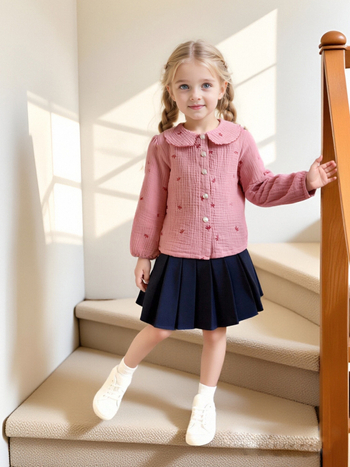 Bluza pentru copii fete cu mâneci lungi, imprimeu floral, stil academic, 100% bumbac, textură moale