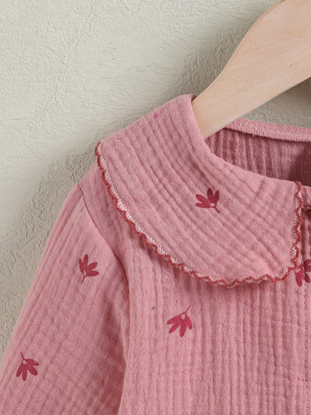 Μπλούζα κορίτσια με μακριά μανίκια, φλοράλ εκτύπωση, στυλ σχολείου, 100% βαμβάκι, μαλακή υφή