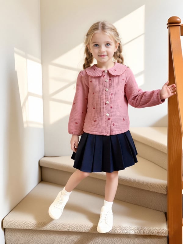 Bluza pentru copii fete cu mâneci lungi, imprimeu floral, stil academic, 100% bumbac, textură moale