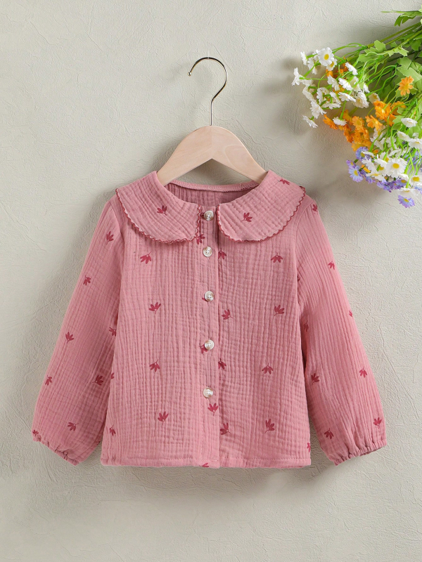 Bluza pentru copii fete cu mâneci lungi, imprimeu floral, stil academic, 100% bumbac, textură moale