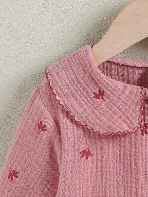 Bluza pentru copii fete cu mâneci lungi, imprimeu floral, stil academic, 100% bumbac, textură moale