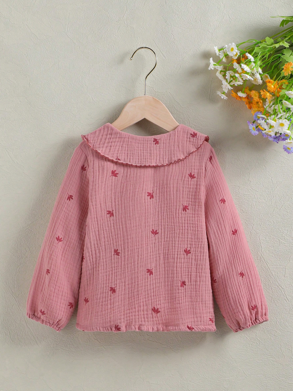 Bluza pentru copii fete cu mâneci lungi, imprimeu floral, stil academic, 100% bumbac, textură moale