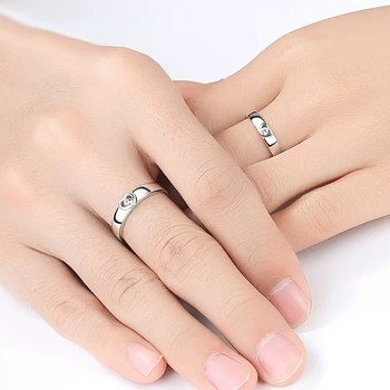 Δαχτυλίδι για ζευγάρια από 925 ασήμι, καρδιάς σχήματος, ζιρκόν ενσωματωμένος, ρυθμιζόμενο