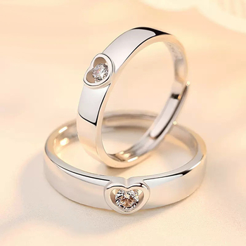 Δαχτυλίδι για ζευγάρια από 925 ασήμι, καρδιάς σχήματος, ζιρκόν ενσωματωμένος, ρυθμιζόμενο