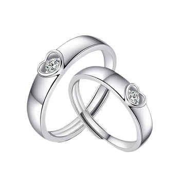 Δαχτυλίδι για ζευγάρια από 925 ασήμι, καρδιάς σχήματος, ζιρκόν ενσωματωμένος, ρυθμιζόμενο