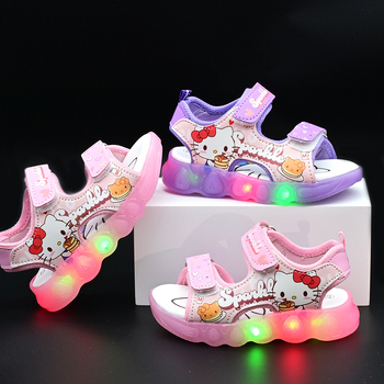 Pantofi de plajă pentru fete cu LED, Model Cartoon, închidere Velcro, partea superioară din microfibră de piele, talpă TPR