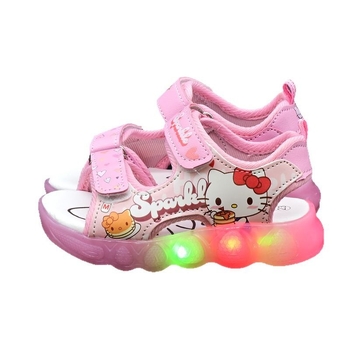 Pantofi de plajă pentru fete cu LED, Model Cartoon, închidere Velcro, partea superioară din microfibră de piele, talpă TPR