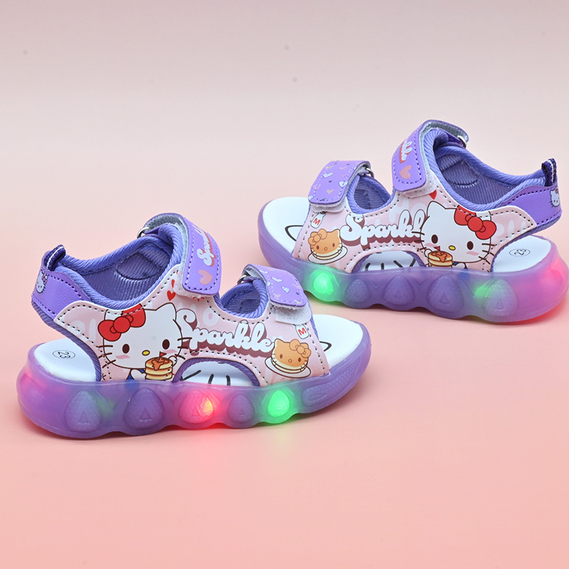 Pantofi de plajă pentru fete cu LED, Model Cartoon, închidere Velcro, partea superioară din microfibră de piele, talpă TPR