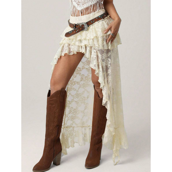 Set denim boem retro 90s, croială lejeră, dantelă stratificată, bumbac natural colorat (CVC), ușoară elasticitate, verificare de calitate