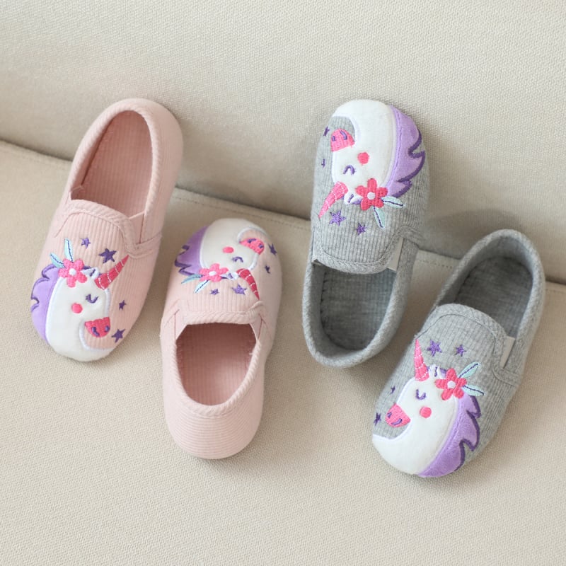 Mergaitėms Unicorn karikatūrinės vidaus šlepetės, medvilnės viršus, plastmasos padas