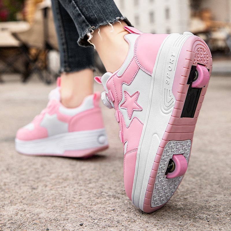Pantofi Heelys cu roți — model stele, curele cu catarame rotative, unisex; roți PU, o singură linie, cod 2323