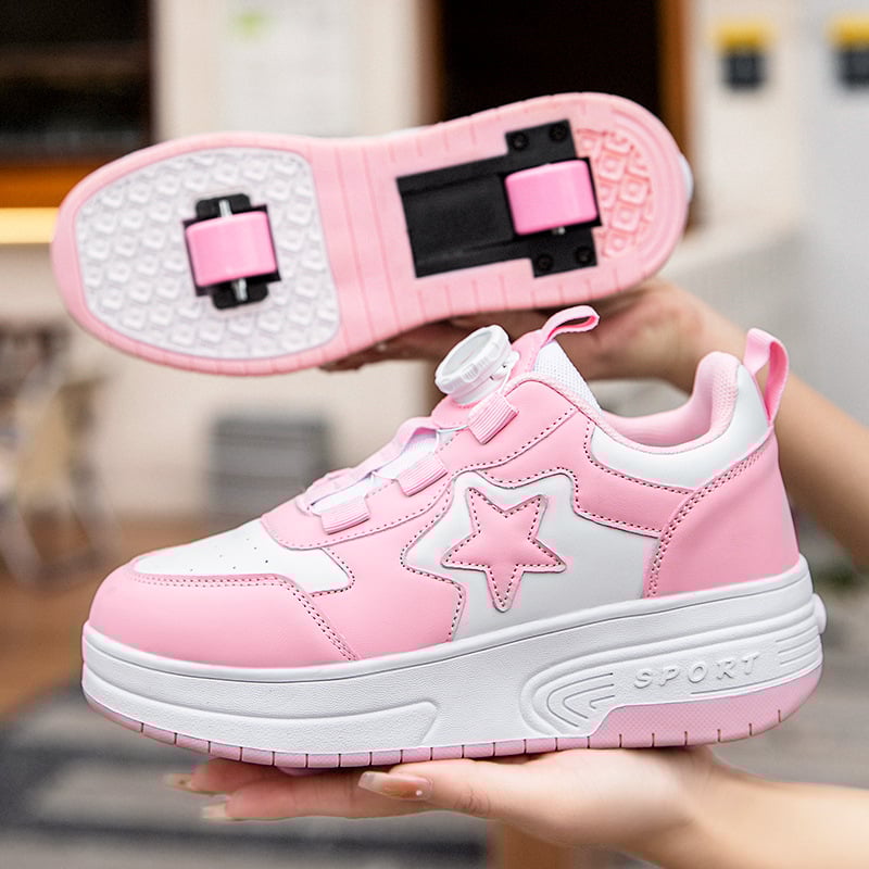 Pantofi Heelys cu roți — model stele, curele cu catarame rotative, unisex; roți PU, o singură linie, cod 2323