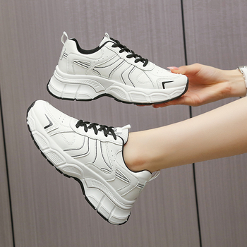 Γυναικείες παπούτσια τύπου dad shoes με φαρδύ πάτο, PU επάνω, ψηλό άνω μέρος, κορδώνια, διαπνοή με mesh εσωτερικό και EVA πάτος