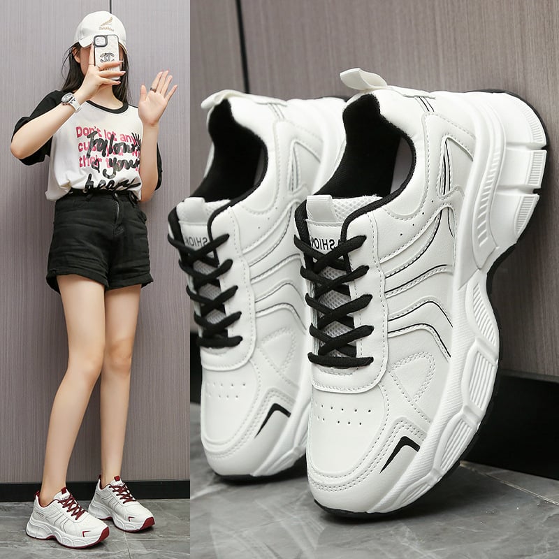 Női dad shoes sportcipő, vastag platformtalp, magas szárú PU felsőrész, fűzőzárás, lélegző mesh belső, EVA talp