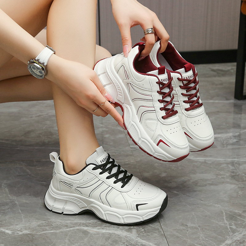 Női dad shoes sportcipő, vastag platformtalp, magas szárú PU felsőrész, fűzőzárás, lélegző mesh belső, EVA talp