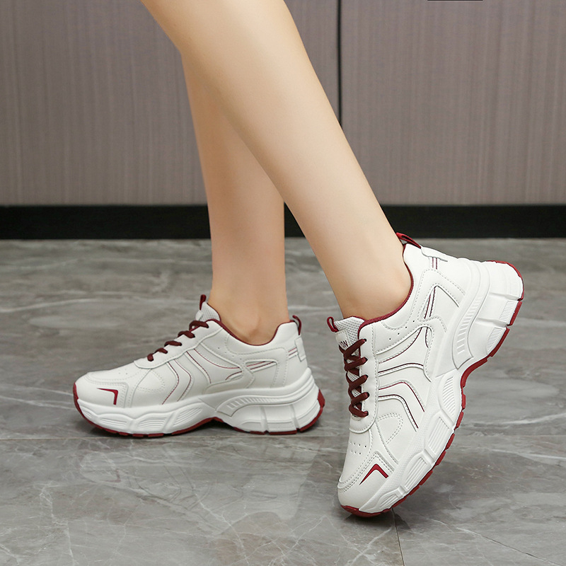 Női dad shoes sportcipő, vastag platformtalp, magas szárú PU felsőrész, fűzőzárás, lélegző mesh belső, EVA talp